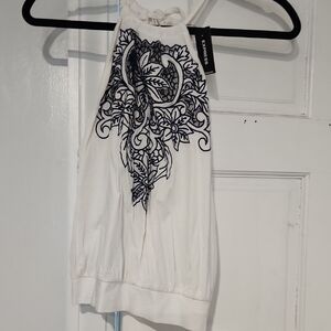Express White Tank Top with Black Floral Design